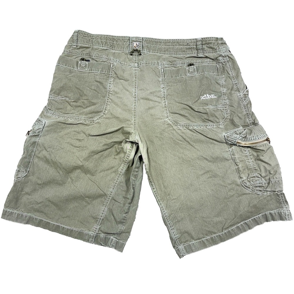 Kuhl Shorts Men 38‎ Green Canvas Cargo Utility Hiking Vintage Patina Adult